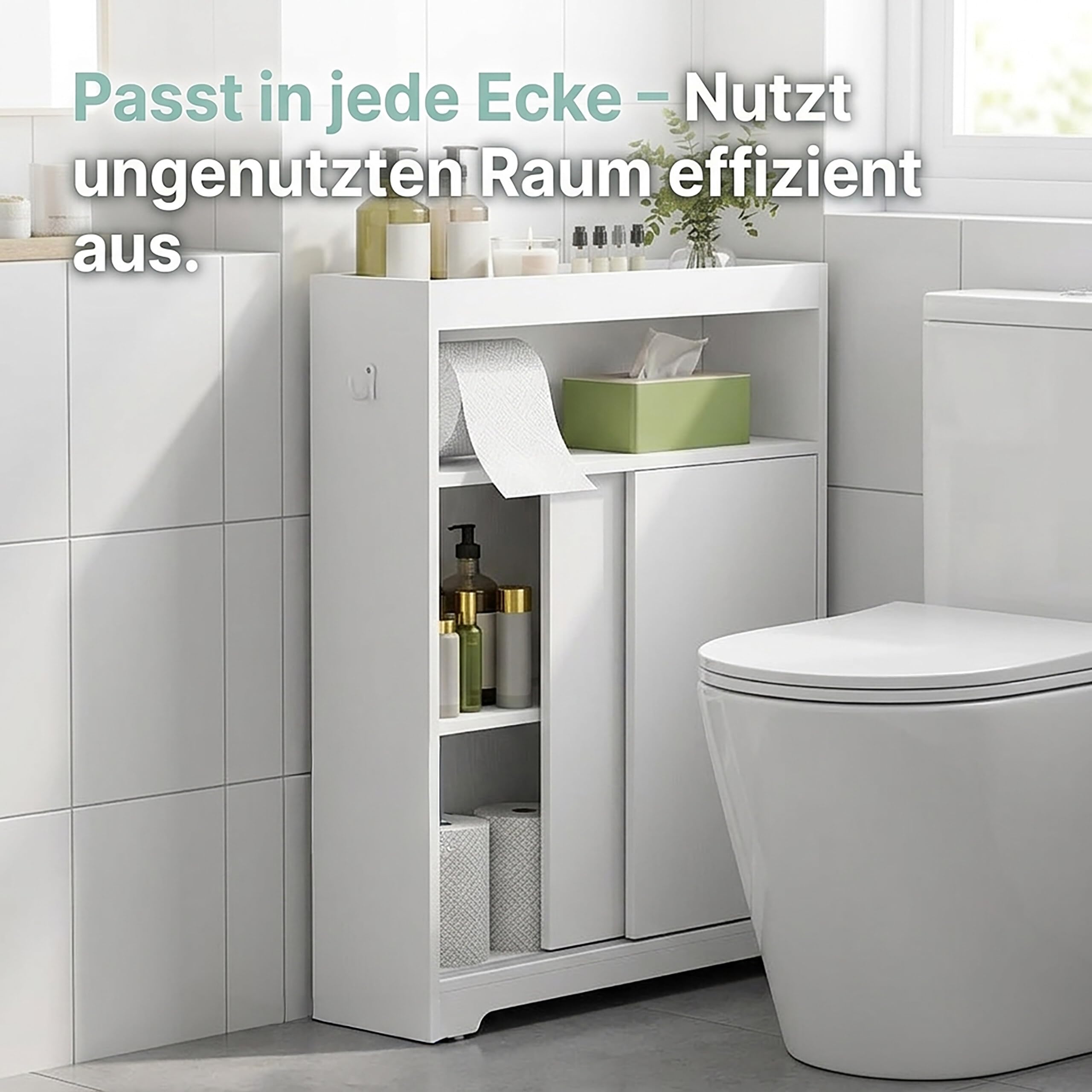 Relaxdays Nischenschrank, 4 Fächer, Toilettenpapierhalter, Haken, HxBxT 80 x 20 x 60 cm, Badezimmer, MDF, Badregal, weiß