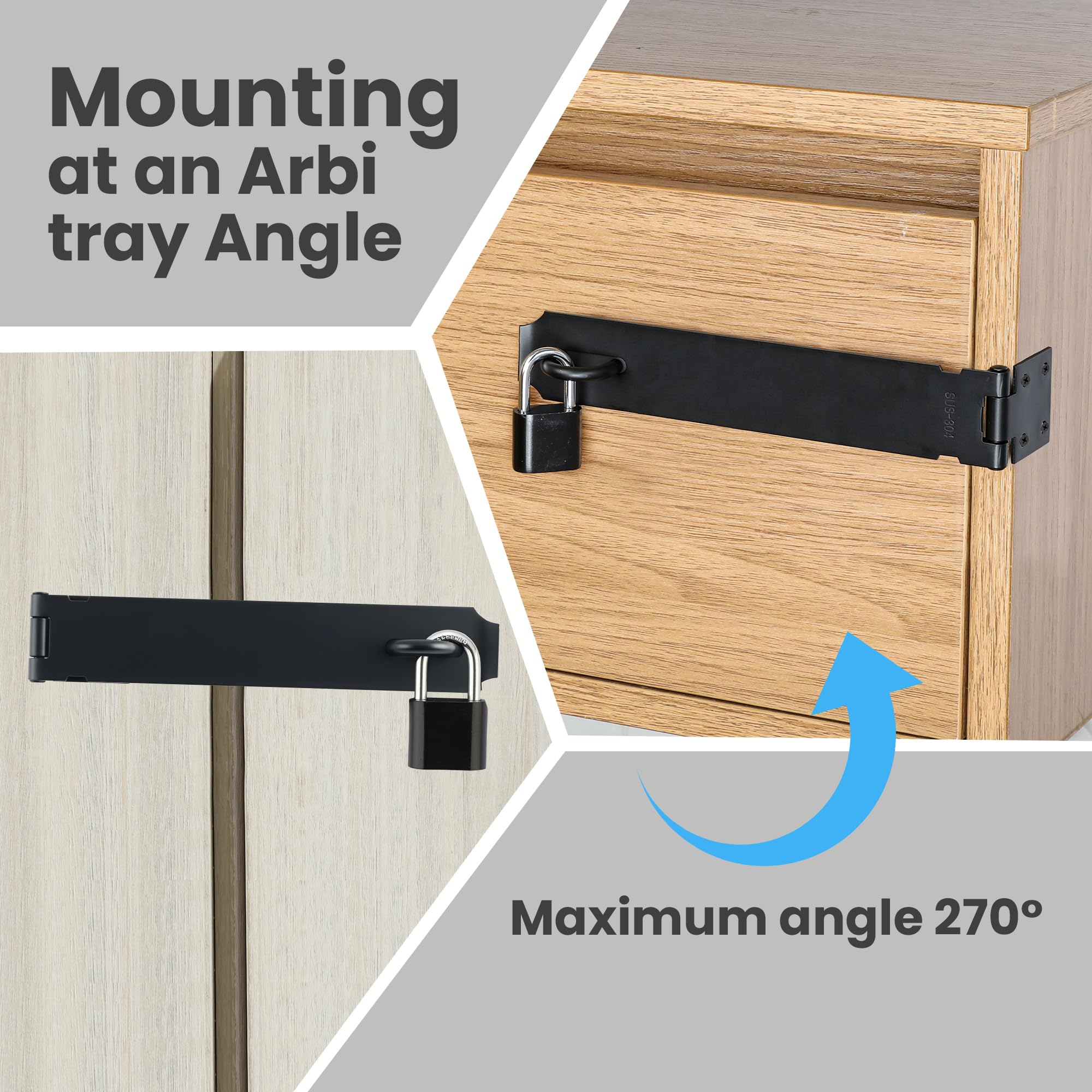 Alise Cerradura de puerta de 8 pulgadas, acero inoxidable SUS 304, cierre de seguridad, con tornillo de fijación para puertas externas, ventanas, gabinetes, jaula de mascotas, color negro MS9B-8C
