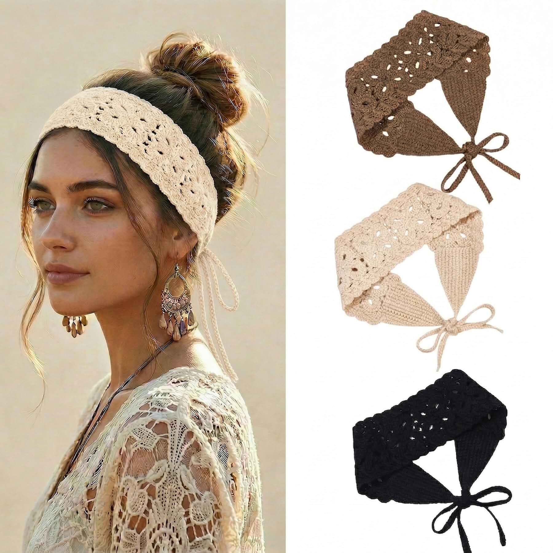3Pcs Boho Headbands for Women Hair Accessories ,Knit Bandana Head Scarf Bandana Headband, Lightweight Hair Bands, Hair Scarf Soft, Breathable ,Cute,Adjustable