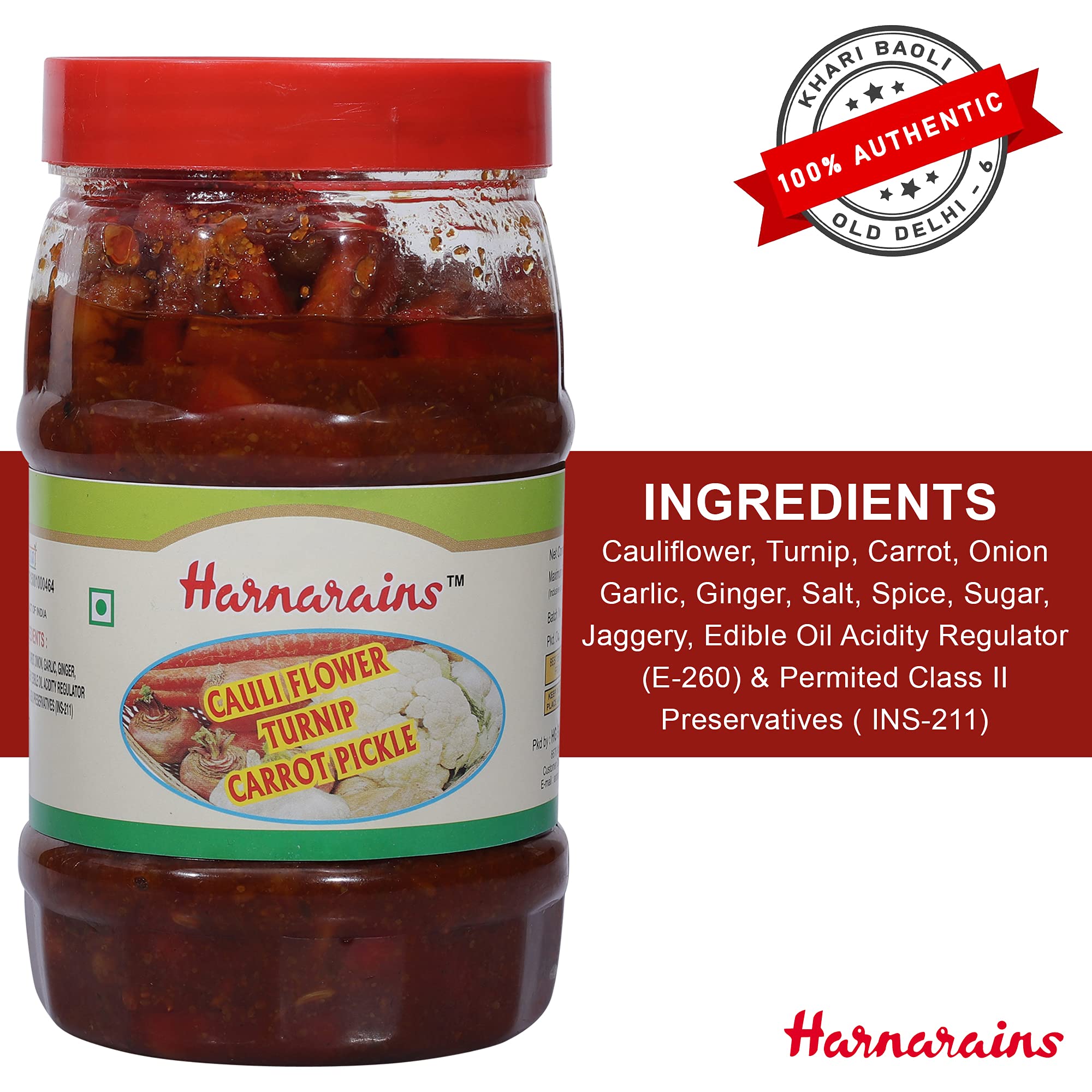 Harnarains (Old Delhi) Cauliflower, Turnip & Carrot Pickle (900 Grams) 4
