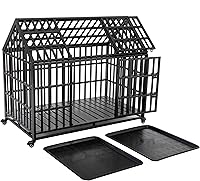 Vista 9 de 52in Heavy Duty Dog Crate Furniture, Large Dog Cage House Kennel with Lockable Wheels, Strong Metal Dog Kennels and Crates for Large Dogs