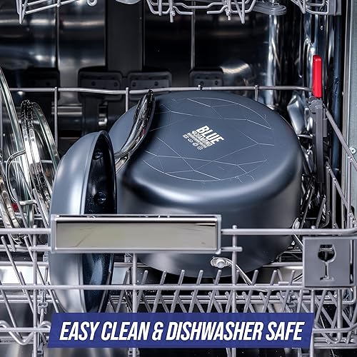 Miniatura 9 de Blue Diamond Cookware Juego de ollas y sartenes de cerámica anodizada dura, antiadherente, 10 piezas, sin PFAS, apto para lavavajillas, horno, gris