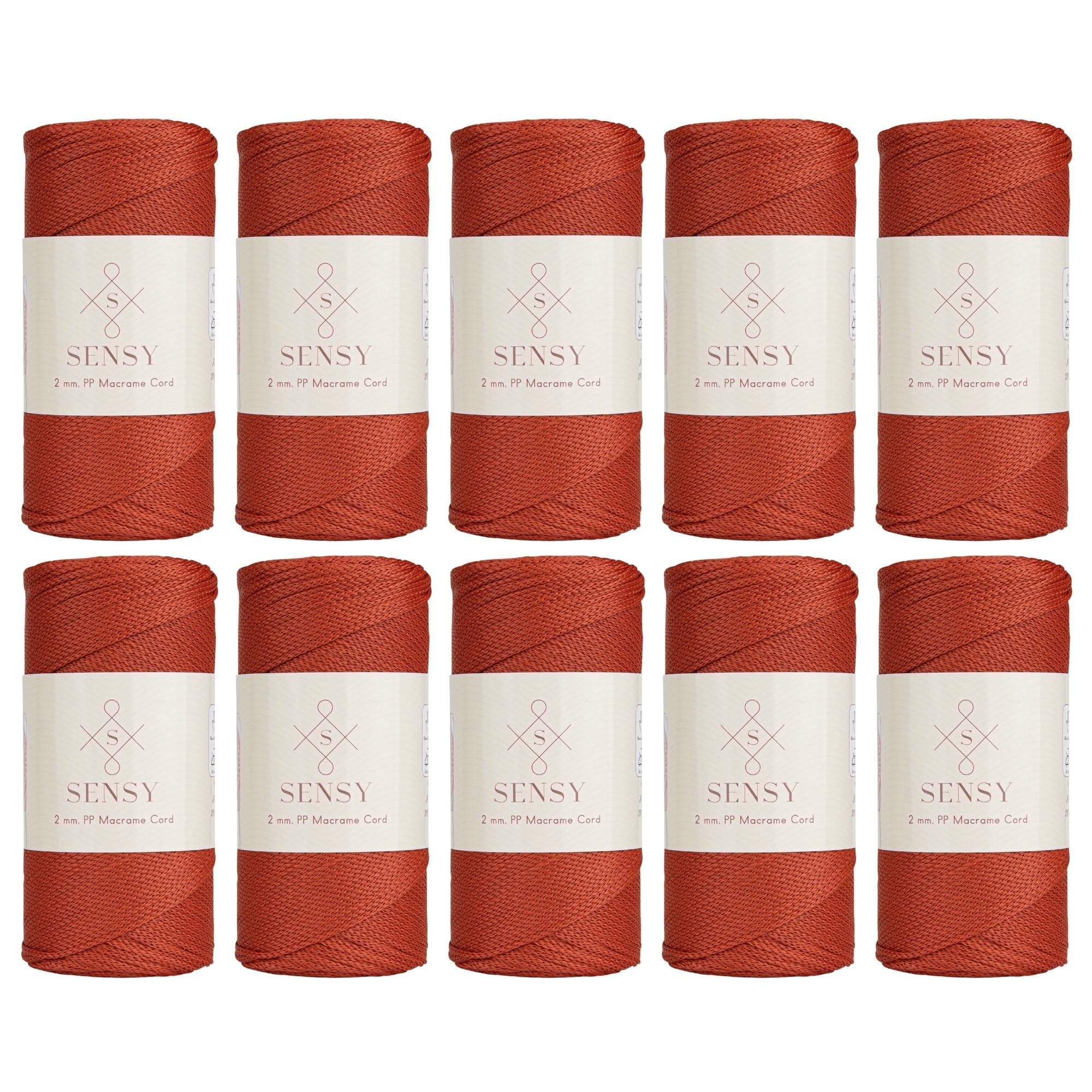 10 Skeins of Sensy Premium 2mm 251 Yards Polyester Rope 100% Polypropylene Cord Macrame Cord 2mm Crochet Bag Cord Macrame Rope Crochet Thread Gift for Knitter (Brick)