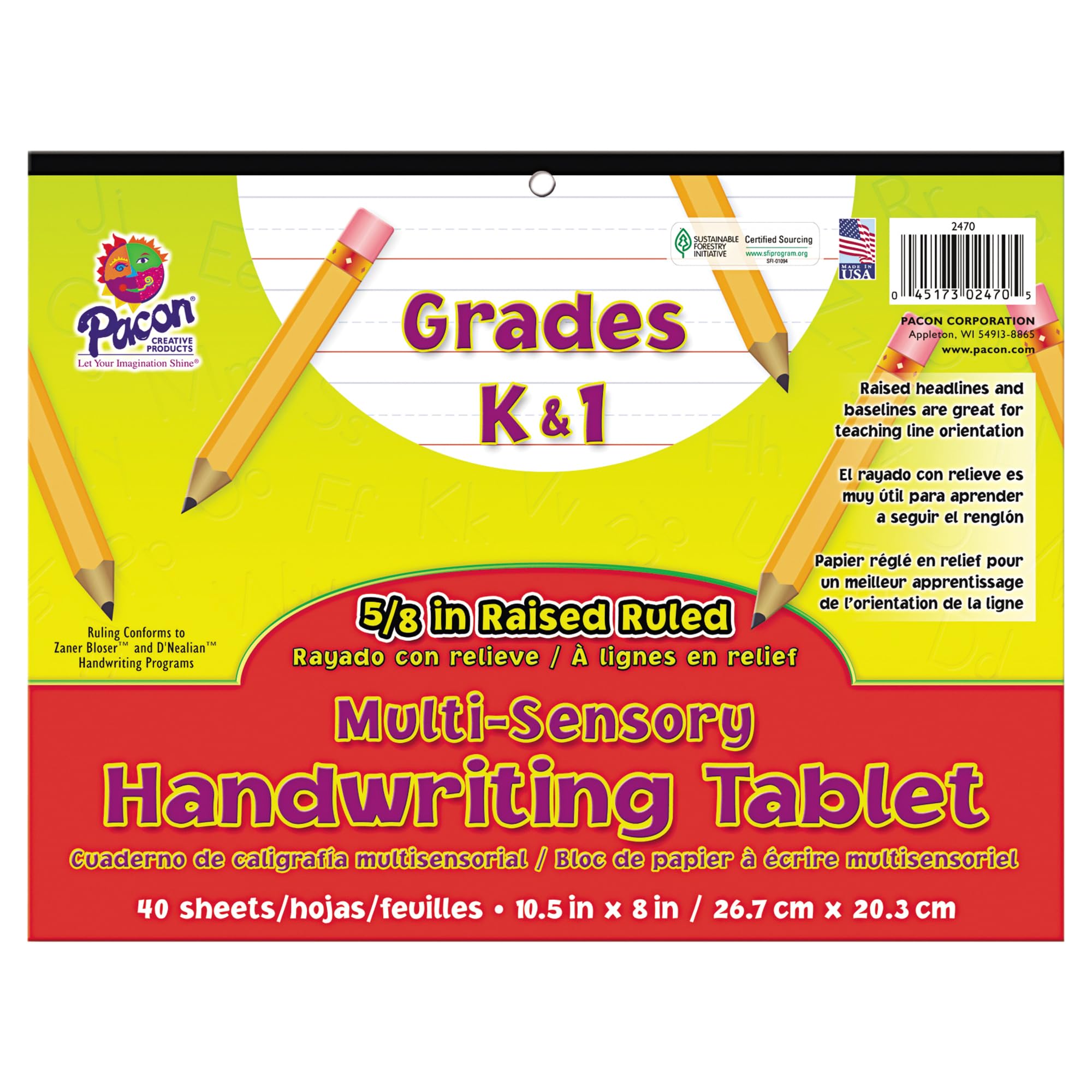 Pacon 2470 Multi-Sensory Handwriting Tablet, 10-1/2 x 8, 40 Sheets/Pad