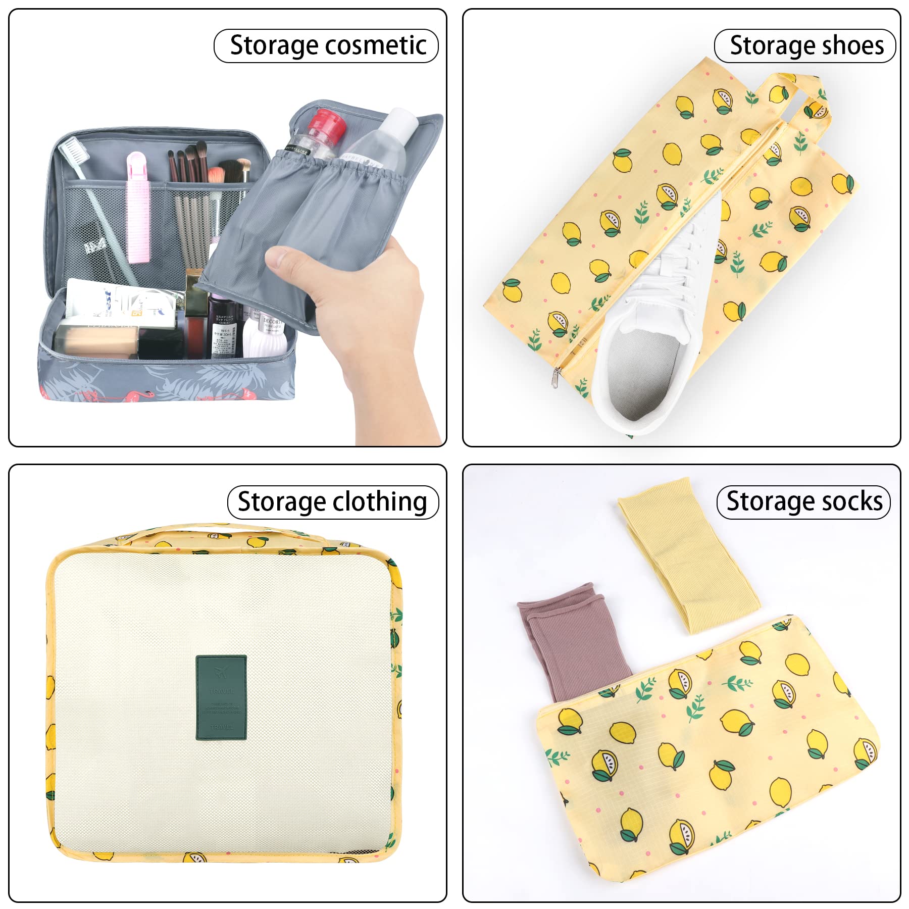 Coolzon Organizer Valigie Viaggio Set 8 Pezzi set, Cubi di Imballaggio Organizer Valigia Perfect Storage Travel Luggage Organizer per i vestiti,Cosmetici,Scarpe,Intimo,Giallo