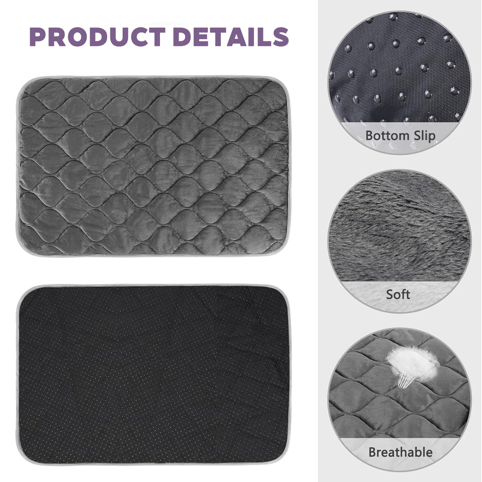 Alfombrilla Autocalentable para Gatos, Manta Antideslizante para Mascotas, Lavable y Autocalentable, Casitas o Transportines para GatosGrey,XL