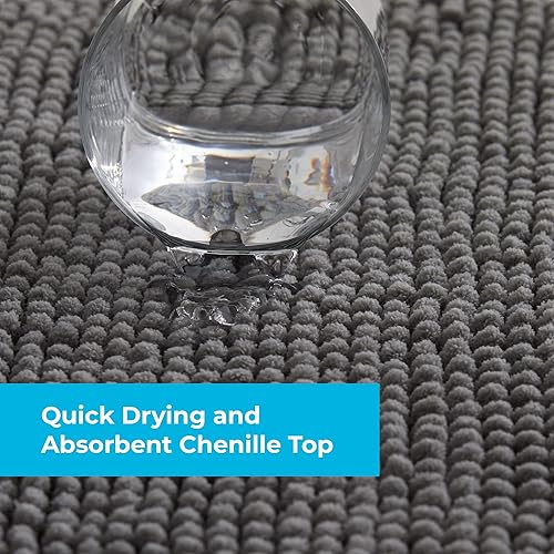 Miniatura 5 de Linenspa Tapete de baño de chenilla, antideslizante, absorbente de agua, de secado rápido, lavable a máquina, tapete de baño para baño, artículos