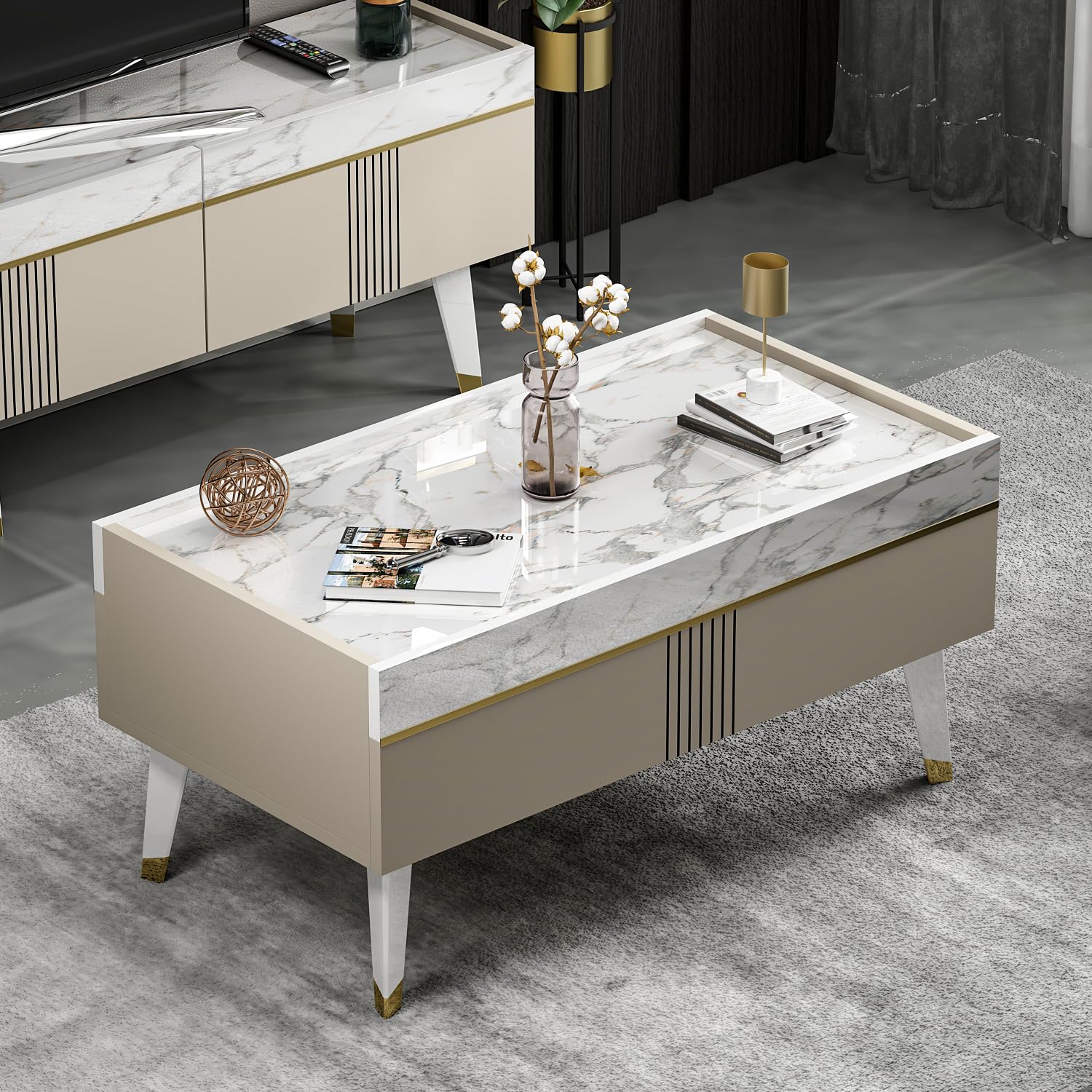 Homidea KARYA Coffee Table - Elegant Modern Design (Beige Marble)