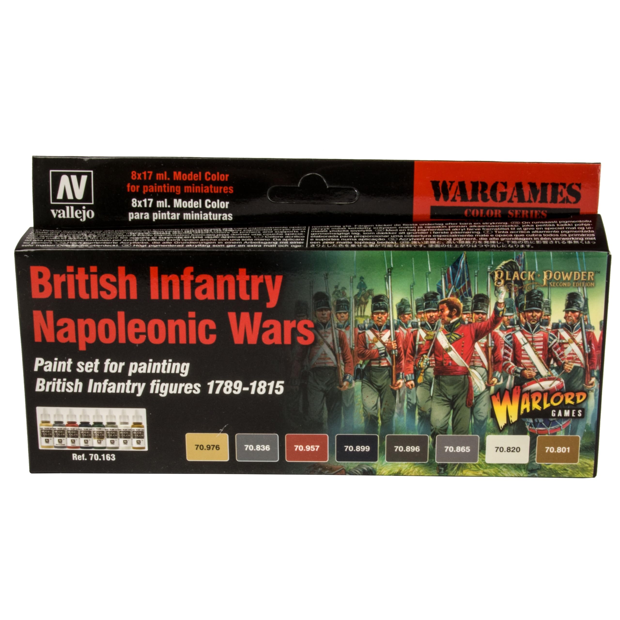 Vallejo British Infantry Napoleonic Wars Warlord Games Paint Set, Black, 0.5 Liters