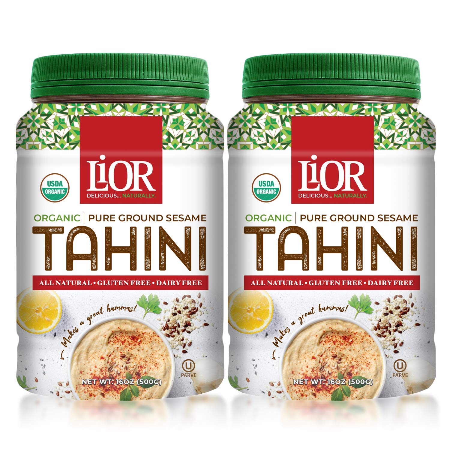 LiOR Certified Organic Tahini | 100% Pure Stone Ground Sesame | Best for Hummus, Dressings, Sauce | Single-Sourced Ethiopian Origin | Vegan | Paleo | Kosher | 16oz Jar (Pack of 2)