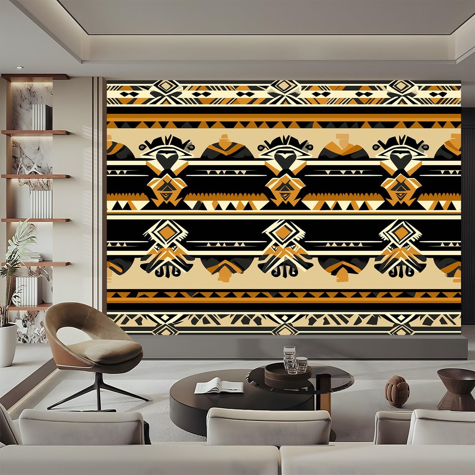 Tapeta Boho Print Etniczny Styl Beżowy Brązowy 350X256Cm(Wxh) Fototapety 3D Tapety Tapety Włóknina Dekoracja ścienna Nowoczesne Fototapety