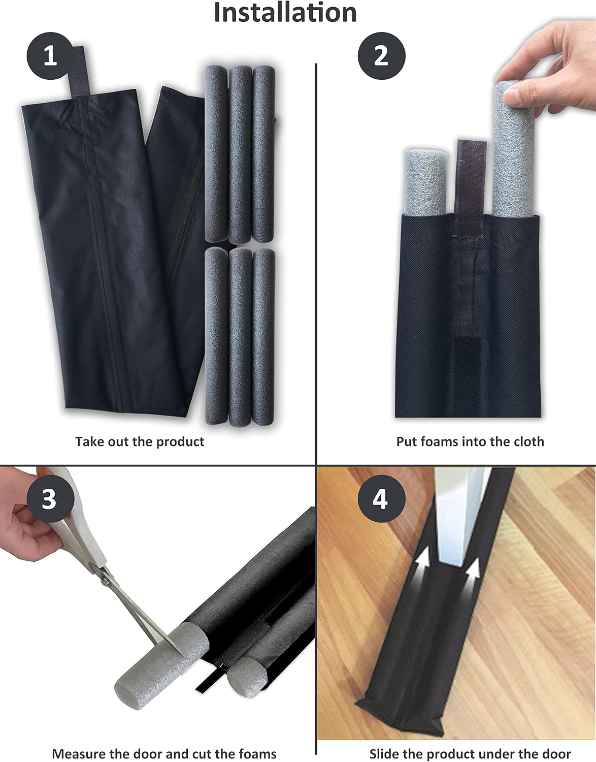 Under Door Draft Stopper, Waterproof Snowproof Door Draft Blocker, Fits 30” to 36”, Blocks Dust Noise Light Wind, Door Sweep, Insulator Interior or Exterior Doors (Black)