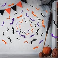 Vista 3 de 100 piezas de decoración de pared de murciélagos de Halloween 3D, decoración realista de murciélagos de PVC para decoración de Halloween
