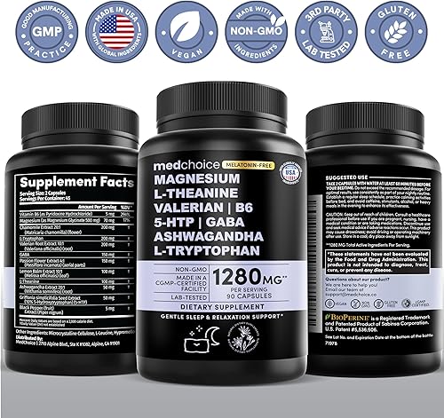 Miniatura 8 de Cápsulas de apoyo para dormir 12 en 1, suplemento para dormir sin melatonina y sin hábito con una mezcla equilibrada de magnesio, Ashwagandha,