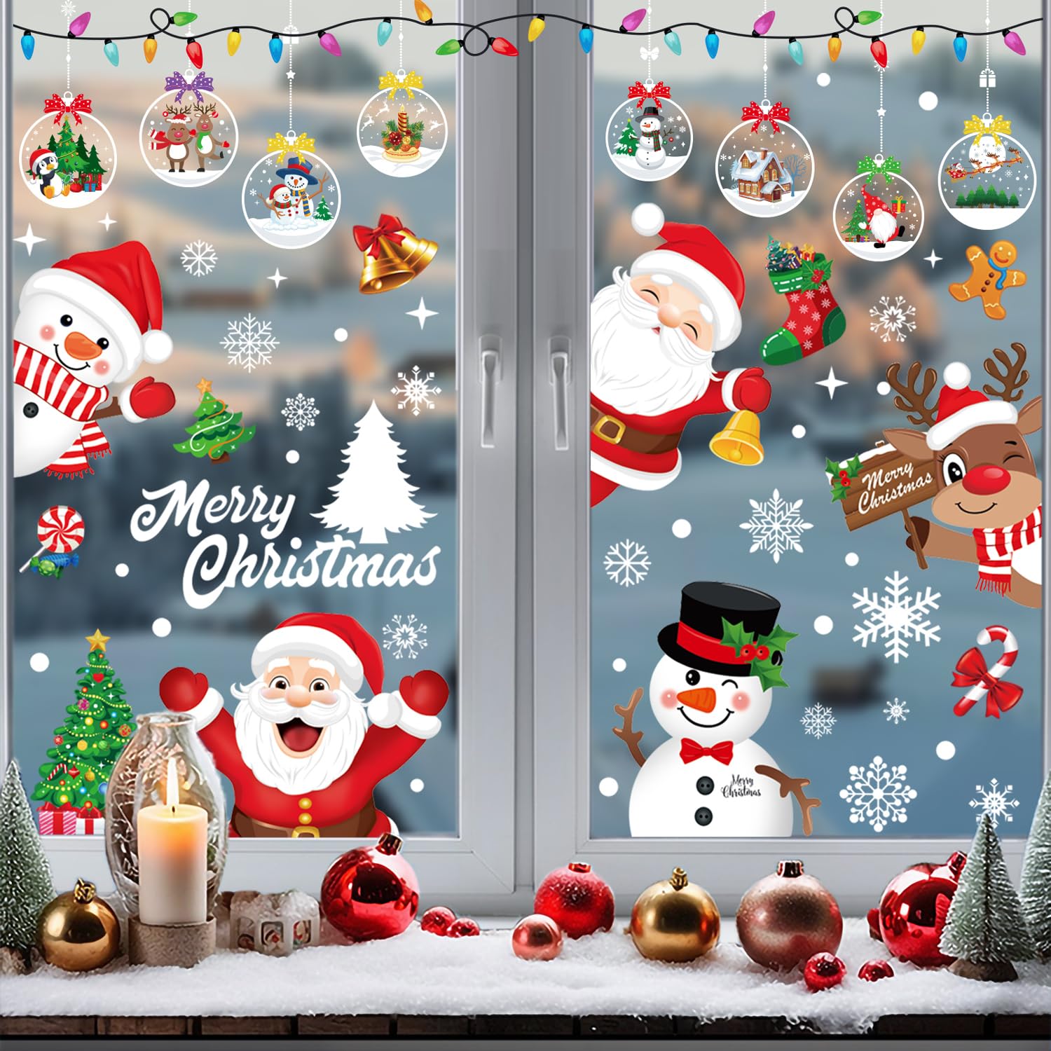 Xyxu Christmas Window Stickers - 10 Sheets with Red Santa Claus & Snowflake Decor, Reusable for Indoor Holiday Scene - Image 2