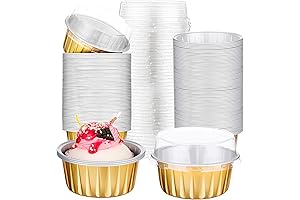 Elegant Gold Aluminum Flan Cups with Lids | 200-Piece Disposable Cupcake Liners...