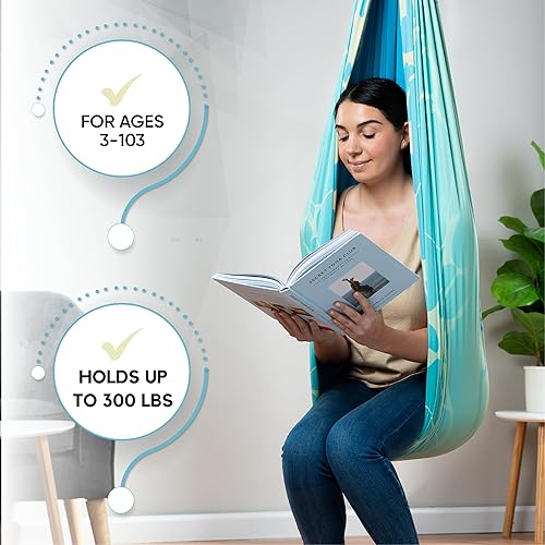 Miniatura 35 de Columpio sensorial de interior para niños o exteriores – Soporta 300 libras, doble capa y giro de 360°, hamaca de terapia de compresión calmante