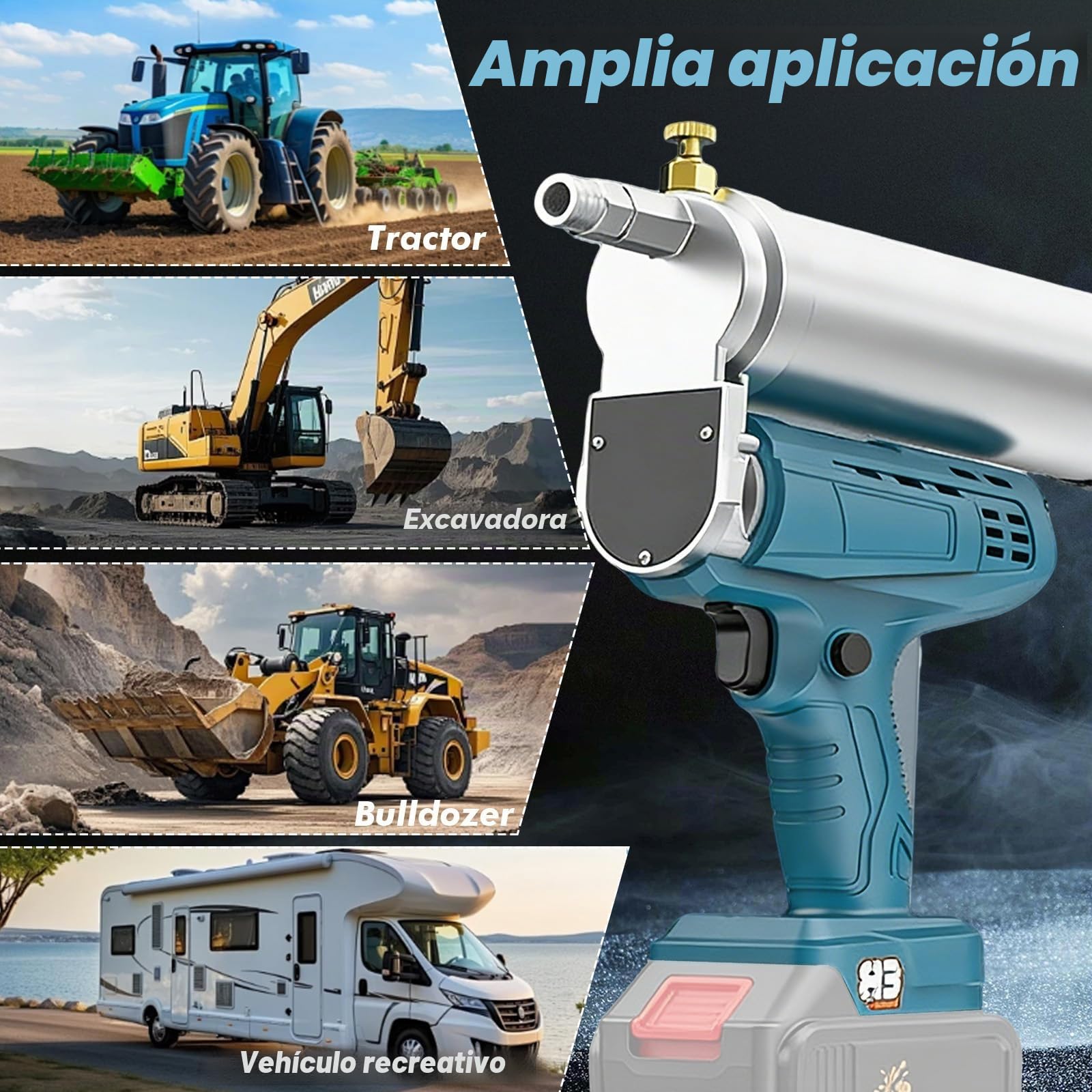 Pistola engrasadora eléctrica con batería, 12000 PSI, con baterías, manguera de 30 cm, luz LED, 4,9 oz/min, funciona con pilas, engrasadora de alta presión para tractores, camiones y máquinas