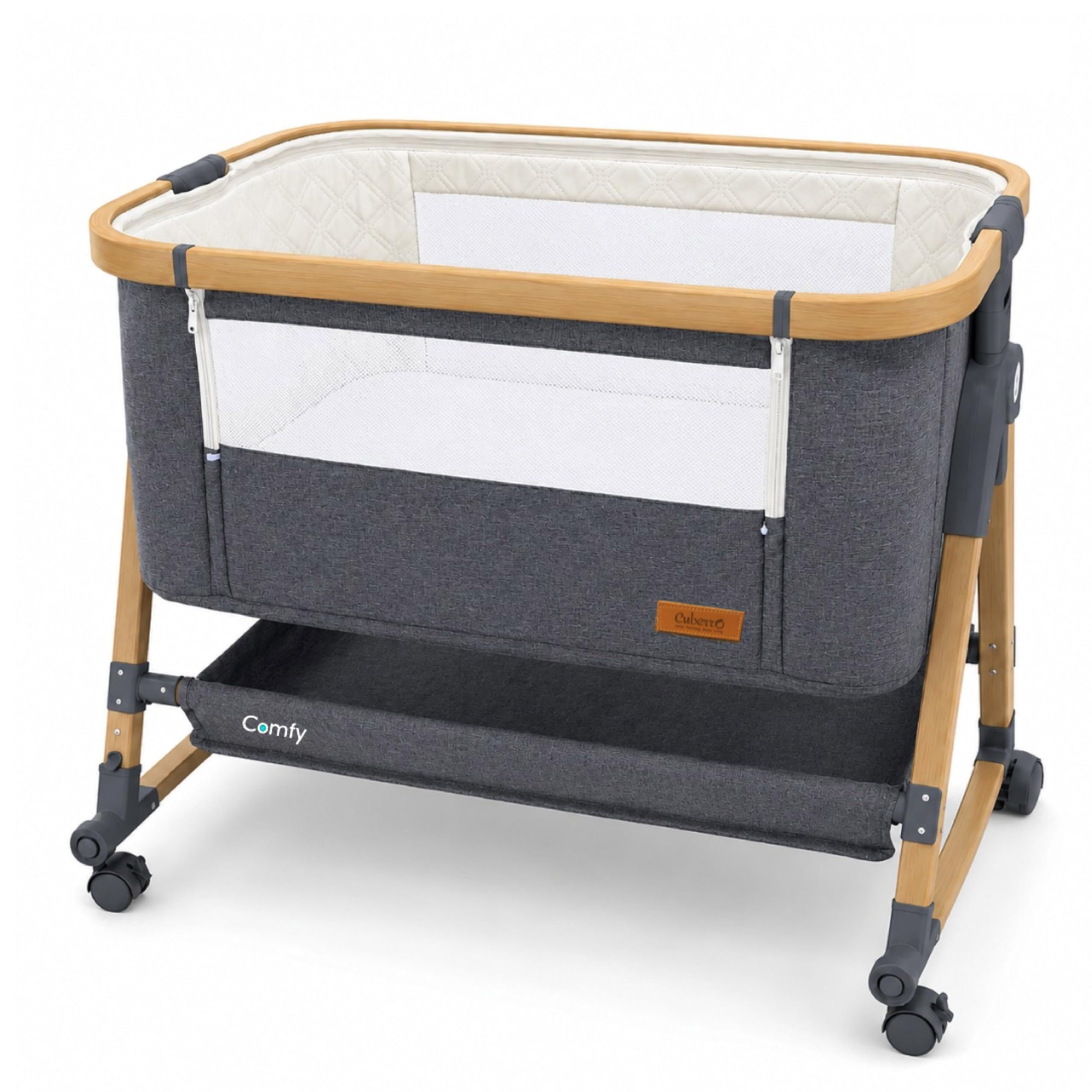 CUBERRO Comfy Bedside Crib with Mattress Included – Next to Me Baby Crib & Bassinet for Newborns, 3 Adjustable Height Positions, Portable Baby Bed 0-6 Months