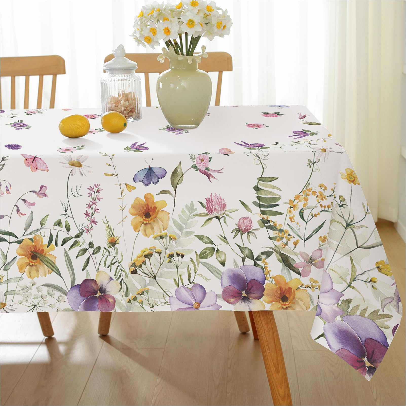 Honellaty Spring Tablecloth Rectangle Summer Table Cloth, Wrinkle Free Tablecloths Colorful Floral Table Cloth, Oblong Table Cover for Easter Dining