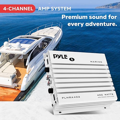 Miniatura 6 de Pyle Hydra Marine Amplifier - Amplificador de audio mejorado de 4 canales de 400 vatios impermeable fuente de alimentación MOSFET controles de nivel