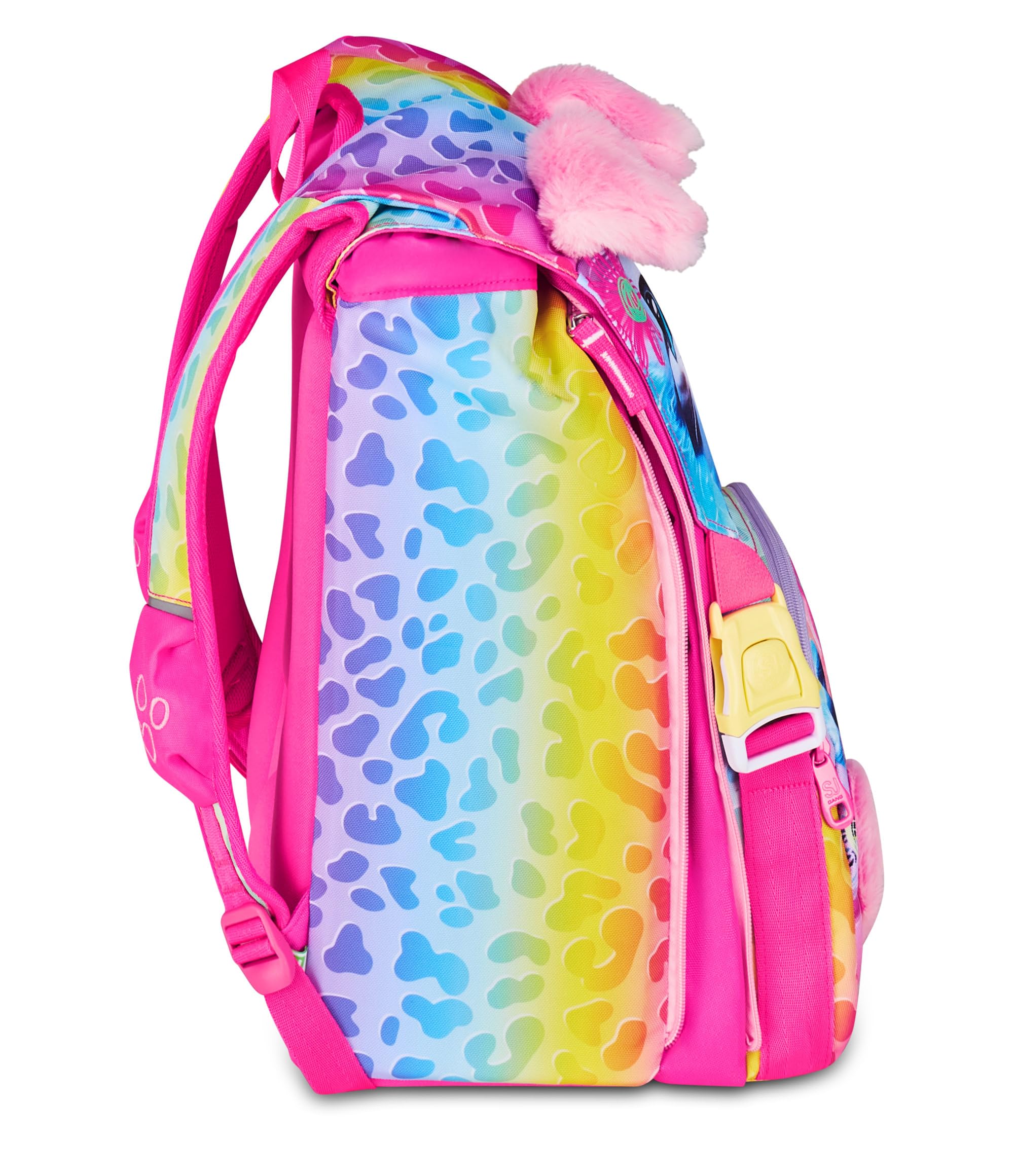 SJ GANG STYLE JAM GANG Zaino Scuola Estensibile Big, Fucsia, Zaino con Divisorio Interno, Tasca Superiore con Orecchie in Peluche, Tasca per Borraccia, 24 L, Zaino Scuola Elementare, Bambina