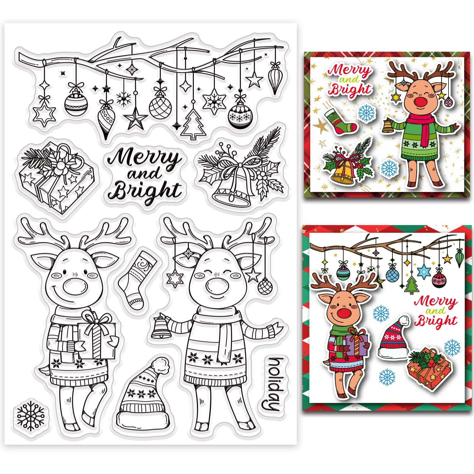 INFUNLY Christmas Theme Clear Stamps Merry Christmas Winter Silicone Stamps Elk Deer Gift Transparent Rubber Stamp Seal for Card Making DIY Scrapbooking Photo Album Decorations