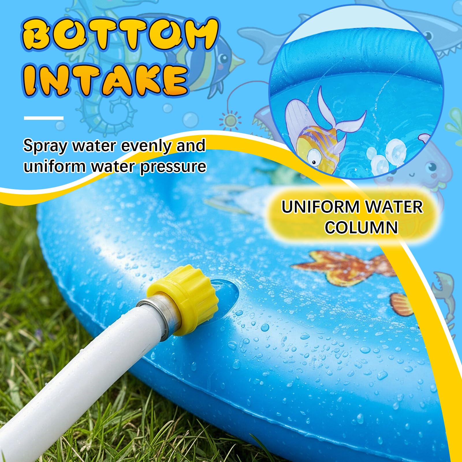 Splash Pad, 170CM Wasserspielmatte Sprinklermatte Kinder Sommer Outdoor | Wasserspielzeug Kinder Outdoor 3+ Kinder Anti-Rutsch Gartenparty Haustier Springbrunnen Garten Wassermatte Wasserspielmatte