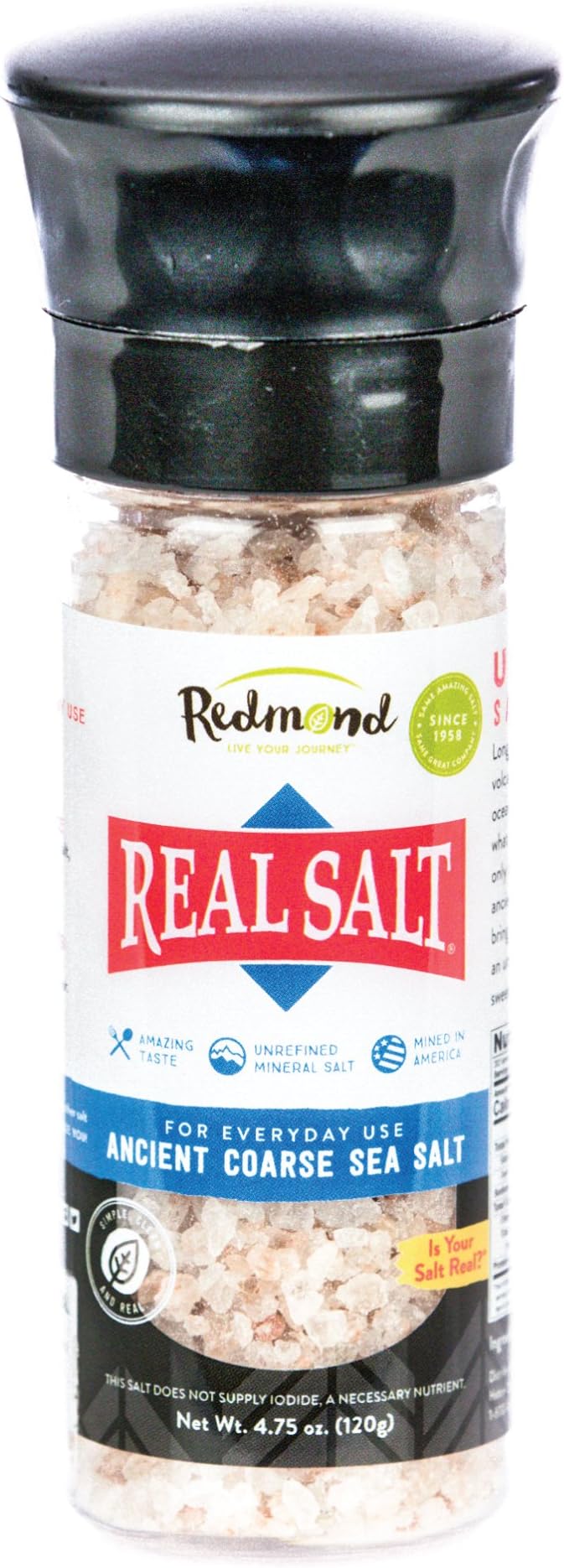 Real Sea Salt - Natural Unrefined Organic Gluten Free, Coarse Salt with Coarse Grinder (Original)