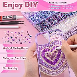 20000Pcs Purple Rhinestones for Bedazzling with 1Pcs B7000 Jewelry Glue, Resin Rhinestones for Crafting Crafts DIY, Bedazzler Kit Gems for Clothing Shoes Tumblers Nail Art Assorted Size 3/4/5/6mm