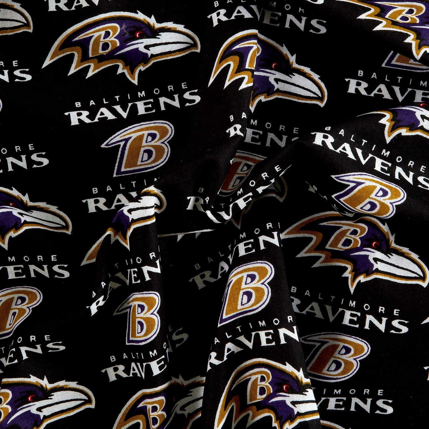 NFL Cotton Broadcloth Baltimore Ravens Black/Purple/Gold, Fabric by the Yard