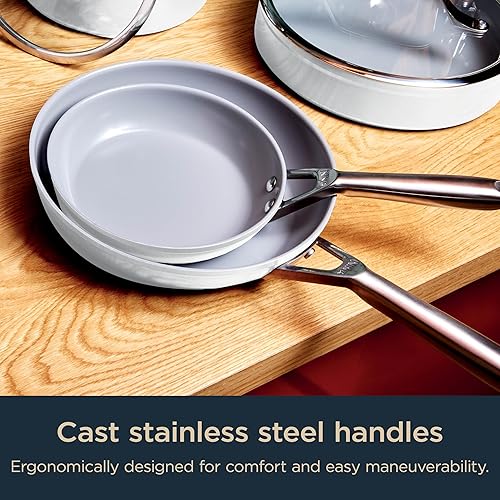 Miniatura 9 de Ninja Ceramic Pro Juego de utensilios de cocina de cerámica de 11 piezas, juego de ollas y sartenes antiadherentes con tapas de vidrio, no tóxico,