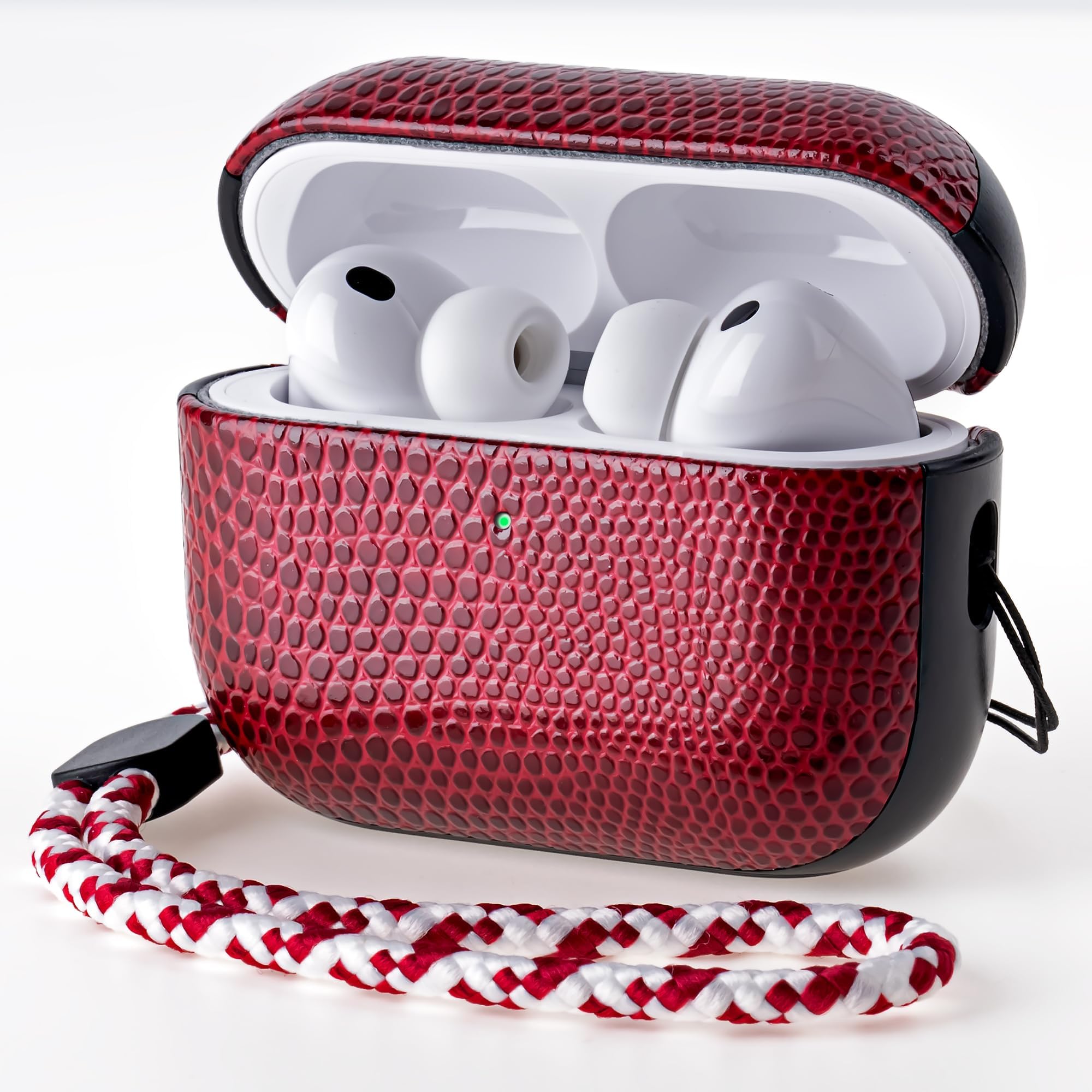 – Leather Case for AirPods Pro 3 (3rd Gen 2025) with Adjustable Braided Lanyard, Luxurious Style Vegan Leather Protective Cover Case for AirPods Pro 3rd Generation, Rugged Hard Shell, Red