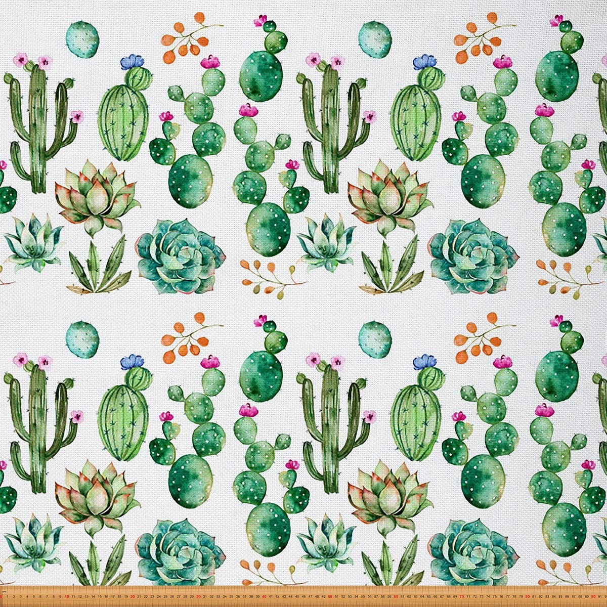 Cactus Fabric by The Yard Boho Succulent Upholstery Fabric for Chairs Sofa Couch Watercolor Botanical Exotic Plants Outdoor Fabric Waterproof 1 Yard,(L92*W150cm) Green White