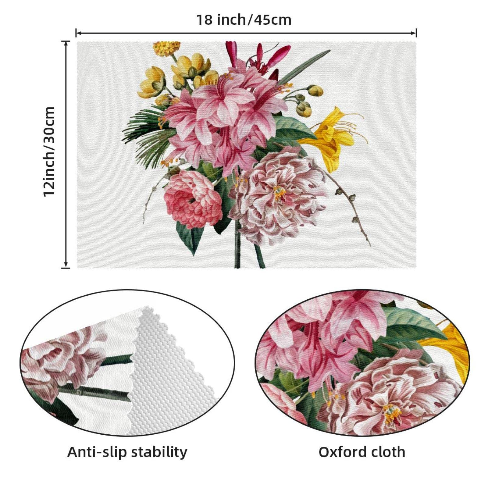Blauwe bloemen placemats set van 6 hittebestendige placemats 30x45 cm antislip kunst tafelkleed wasbaar linnen tafelmatten voor eettafel decoratie