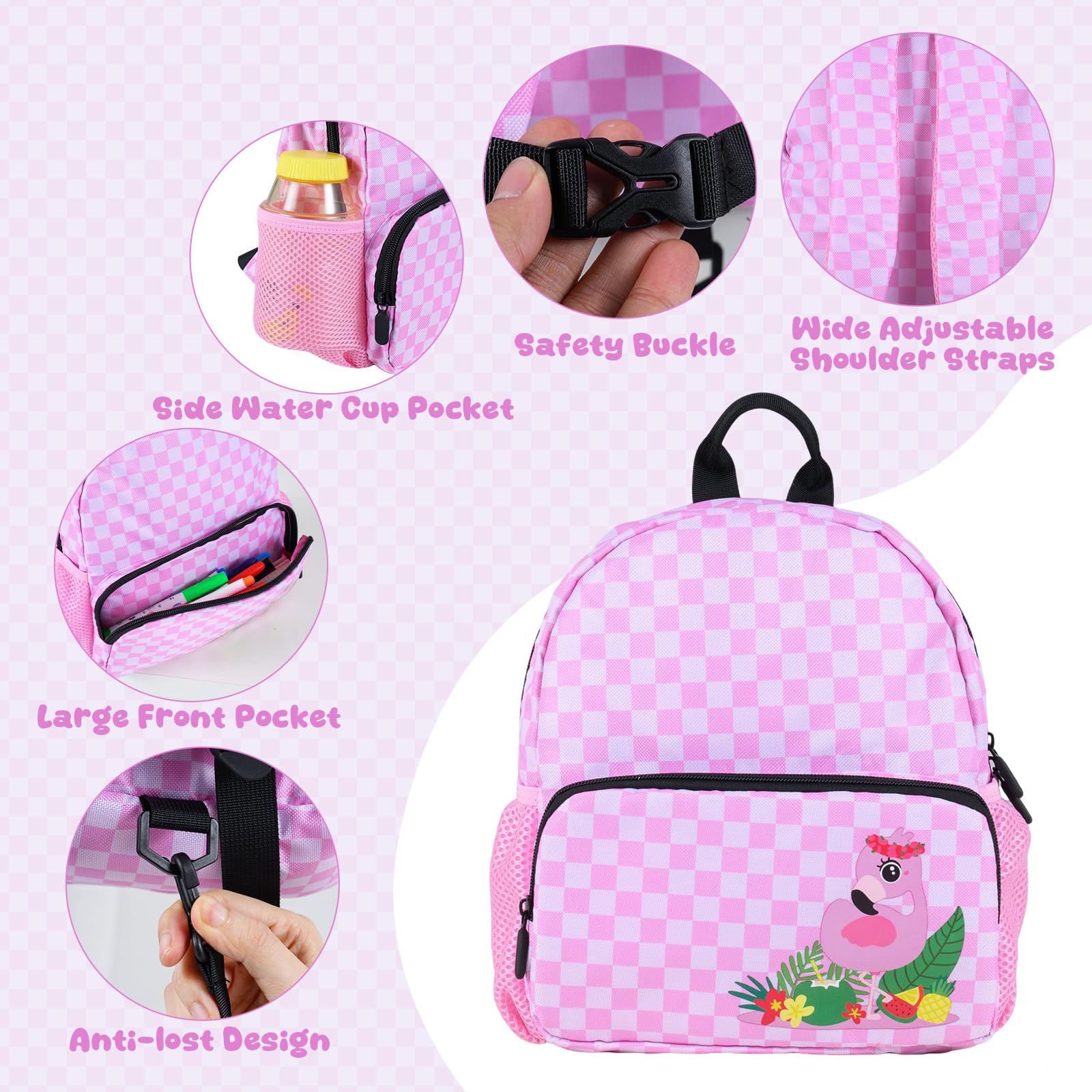 LIFEZEAL 18" Valigia Cabina Bambino con ruote con 12" Zaino Valigia da Inforcamento per Bambini con Corda per Tirare, Valigia da Viaggio Portatile con Motivi Animali Carini per Viaggio (Rosa Chiaro)