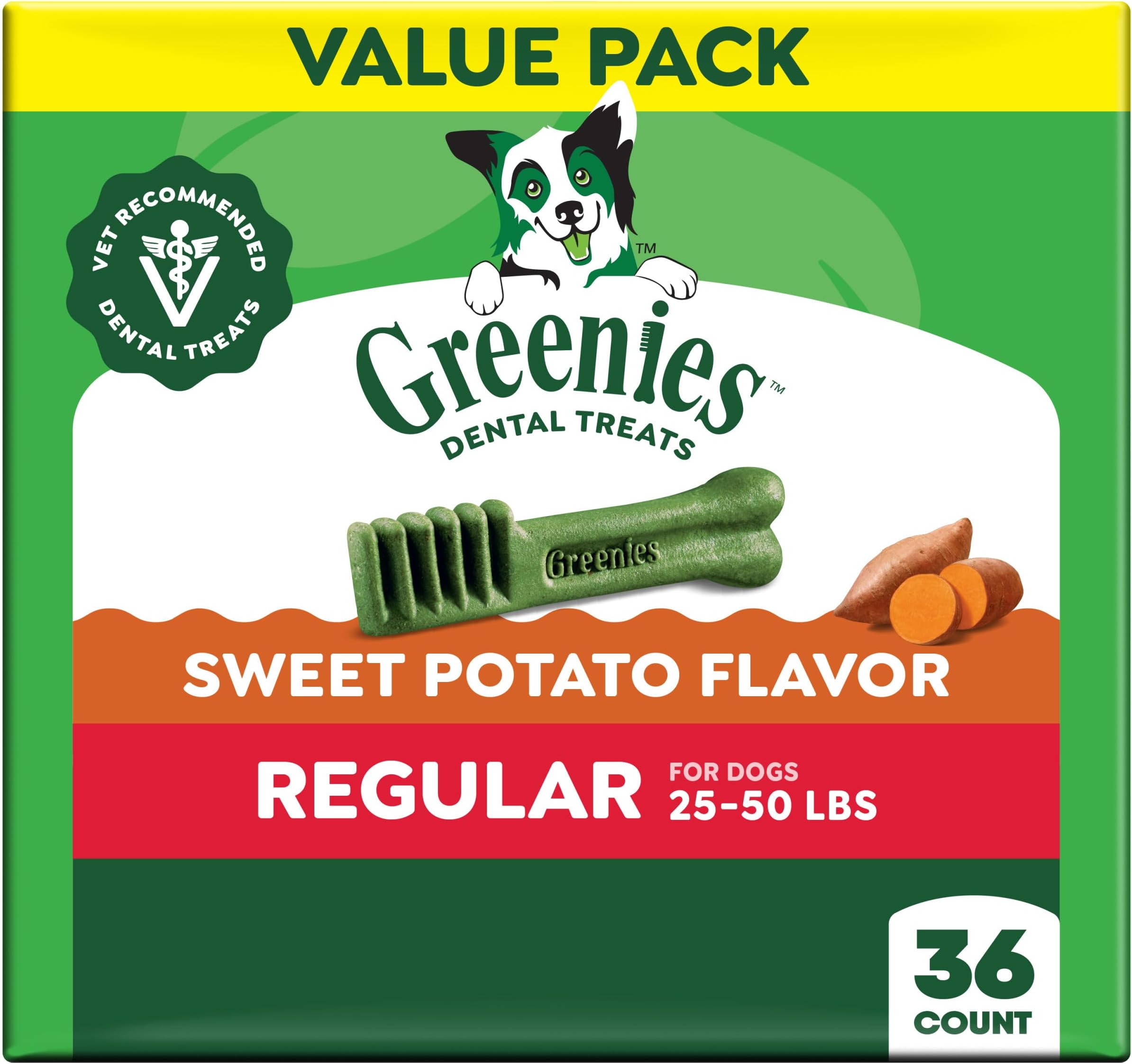 Veterinarian-Recommended Natural Dental Dog Treats, Dental Chews for Dogs, Regular Size, Sweet Potato Flavor, 36 oz. Pack, 36 Count