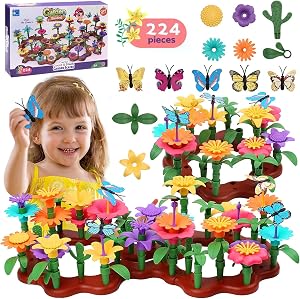 Flower Garden Building Toys STEM DIY for Kids 3-7 224-Pcs | STEM educational, BPA free, 224 pieces, included, for kids girls boys age 3-7, pretend play, fine motor skills