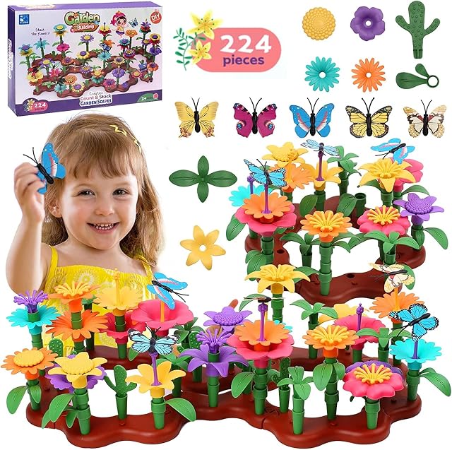 Jouets de construction de jardin de fleurs STEM DIY pour les enfants 3-7 224-Pcs | STEM éducation, BPA gratuit, 224 pièces, inclus, pour les enfants filles garçons de 3 à 7 ans, feinte jeu, belles compétences motrices