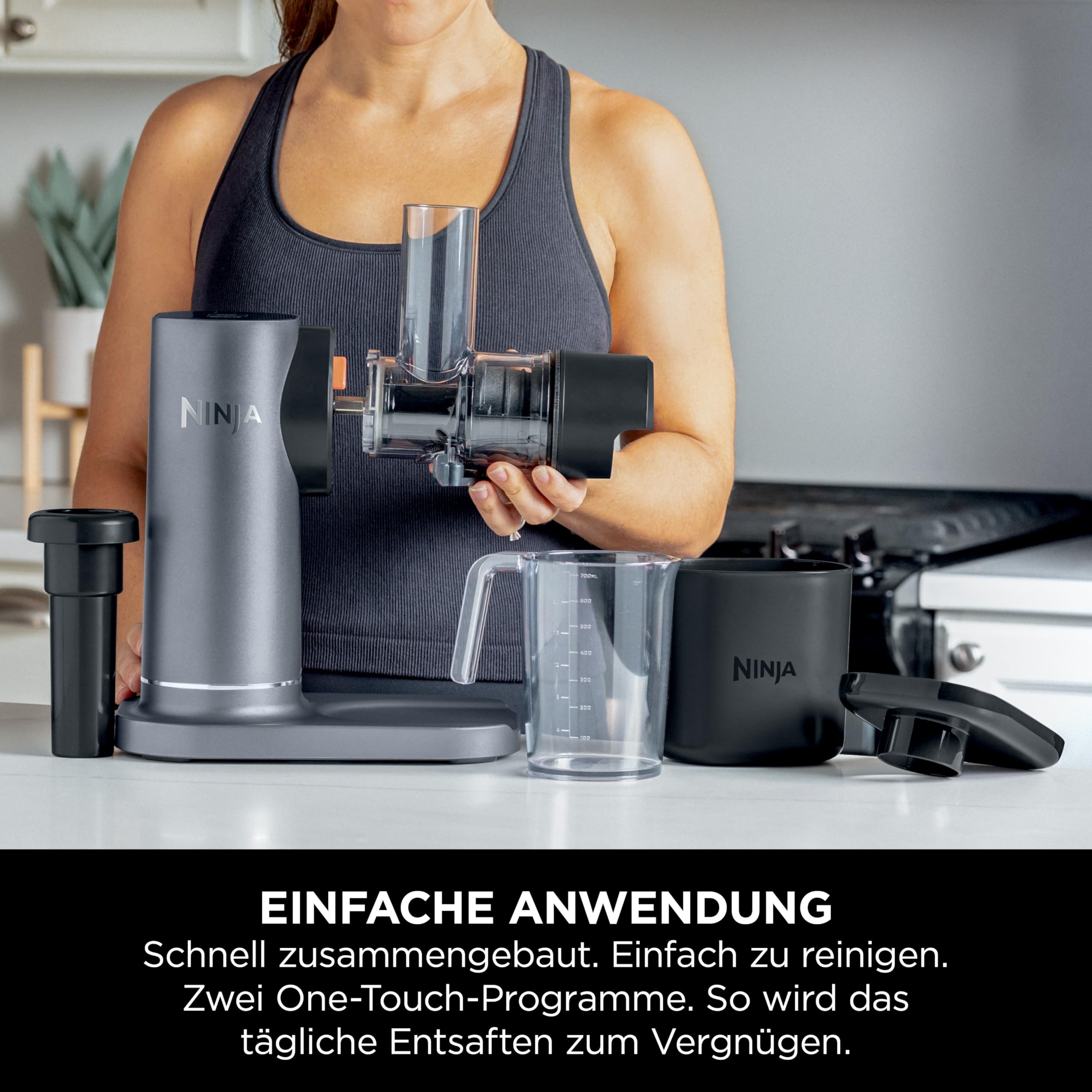 Ninja Kaltpresse-Entsafter 700-ml-Becher 1,1-L-Fruchtfleischbehälter spülmaschinenfest Grau JC151EU