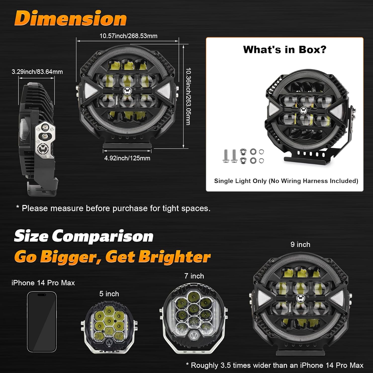 9 Inch Round LED Off-road Light, 1PC 13000LM 148W LED Driving Light with High/Low Brightness & White Halo DRL Waterproof Compatible with Jeep Tacoma 4Runner Truck SUV UTV Pickup