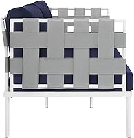 Vista 4 de Modway EEI-2603-WHI-NAV Harmony Patio al aire libre de aluminio, sofá biplaza, azul marino blanco