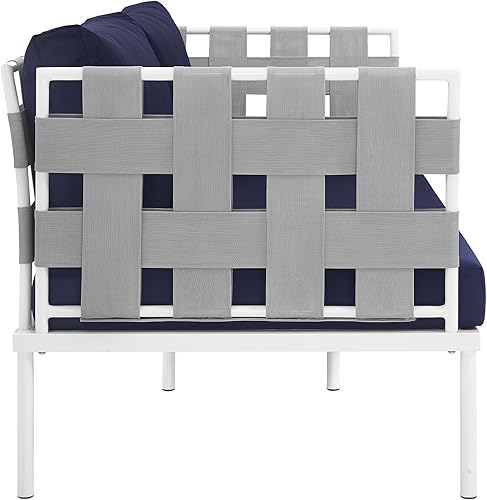 Miniatura 4 de Modway EEI-2603-WHI-NAV Harmony Patio al aire libre de aluminio, sofá biplaza, azul marino blanco