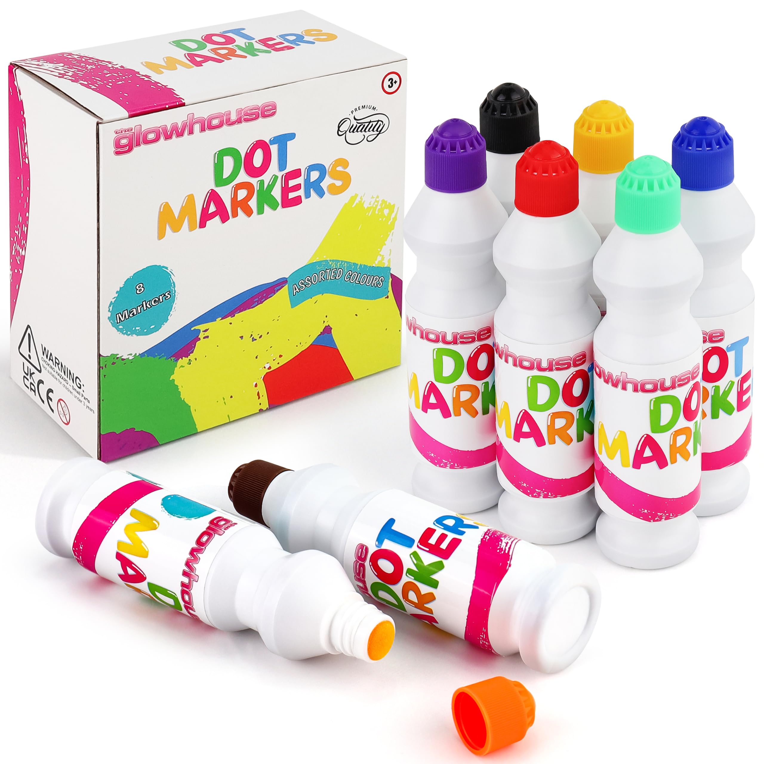 The Glowhouse Dot Markers Set for Kids – 8 Washable Bingo Daubers in Bright Colors – Non-Toxic Paint Dot Pens for Art & Crafts, Preschool, Toddlers 3+