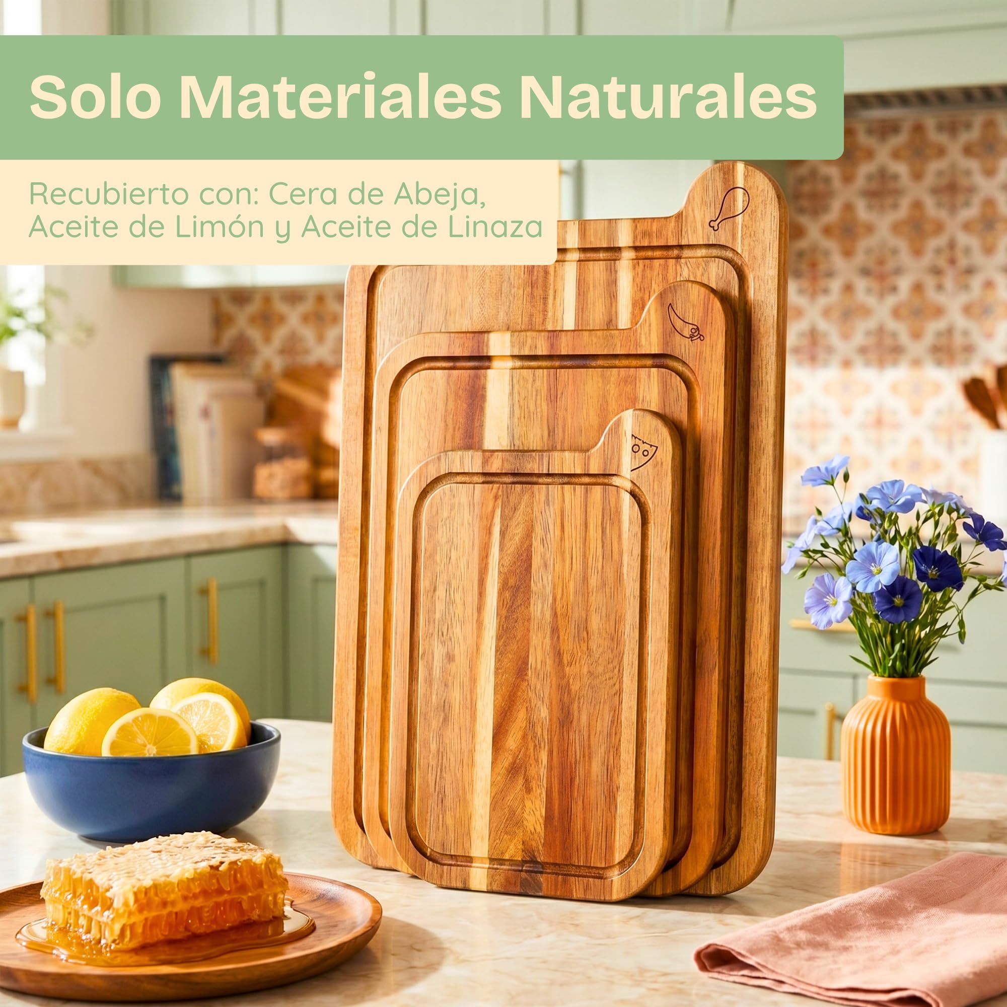 Tablas de Cortar No Tóxicas – Set de 3 Tablas de Cortar Sin Aceite Mineral, de Madera de Acacia FSC – Libres de Químicos para tu Cocina – Ziruma