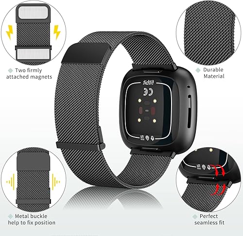 Miniatura 2 de Correa de metal para Fitbit Sense BandsFitbit Versa 3 bandas mujeres hombres, malla de acero inoxidable magnética correa de repuesto para reloj