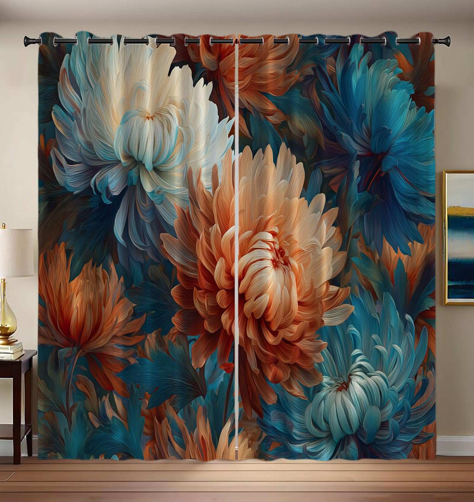 Rideau occultant imprimé moderne motif chrysanthème élégant pour chambre d'enfant