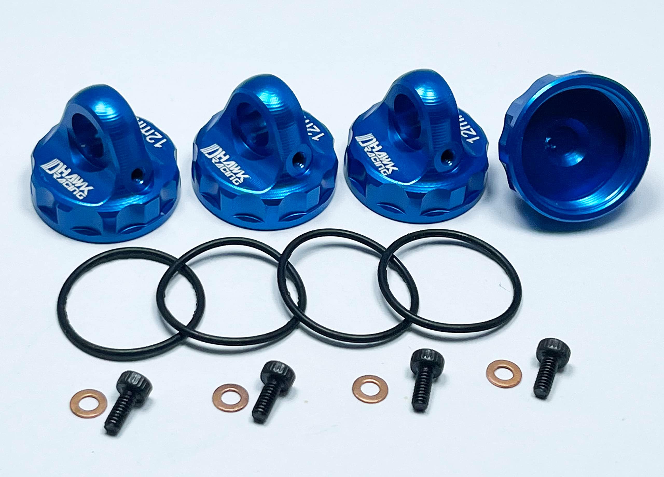 Dhawk Racing CNC Alloy Shock Caps (4) Blue For Team Associated RC10 B6 B6D B5 B5M SC5M T5M