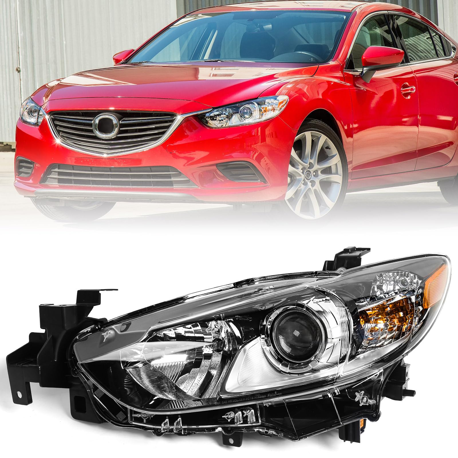 Huray Halogen Headlight Assembly for Mazda 6 2014 2015 2016 2017 LH Projector Headlamp w/Bulbs OE Factory Replacement for MA2518160 Left Driver Side