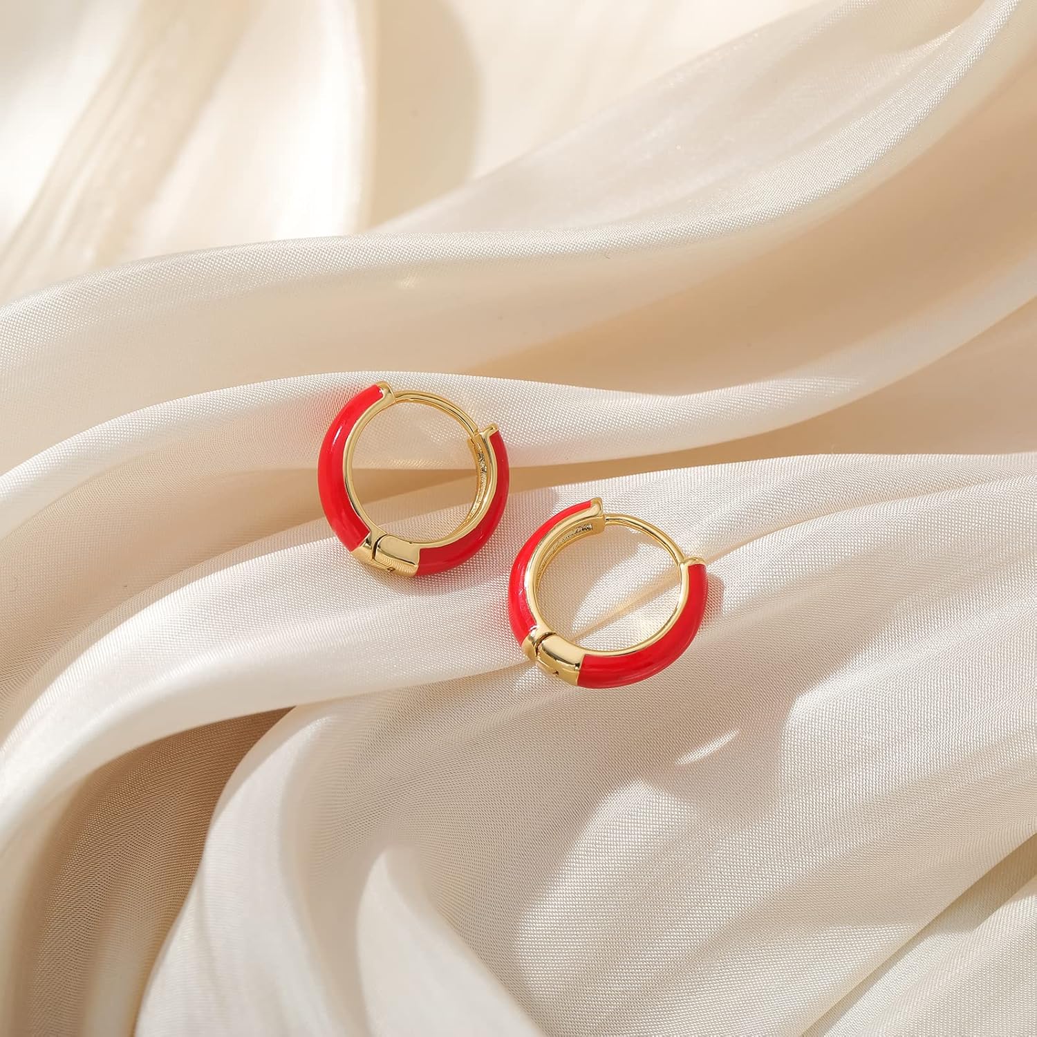 Lourny Small Hoop Earrings for Women, 18K Gold Plated Hypoallergenic Cute Enamel Huggie Earring Gifts for Women - Image 5